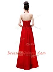 Gorgeous Strapless Sleeveless Prom Dresses Floor Length Beading Red Chiffon