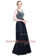 Black Column/Sheath Beading Prom Evening Gown Zipper Chiffon Sleeveless Floor Length