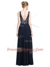 Black Column/Sheath Beading Prom Evening Gown Zipper Chiffon Sleeveless Floor Length