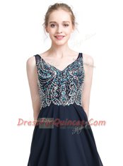 Black Column/Sheath Beading Prom Evening Gown Zipper Chiffon Sleeveless Floor Length