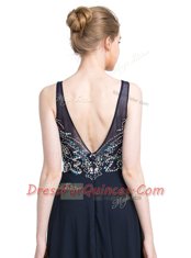Black Column/Sheath Beading Prom Evening Gown Zipper Chiffon Sleeveless Floor Length