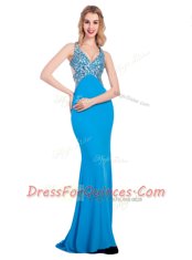 Beading Baby Blue Clasp Handle Sleeveless With Train