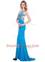 Beading Baby Blue Clasp Handle Sleeveless With Train