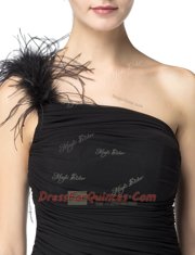 Dynamic One Shoulder Black Sleeveless Floor Length Ruching Zipper Prom Party Dress