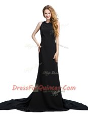 Discount With Train Black Prom Dress Scoop Sleeveless Brush Train Zipper