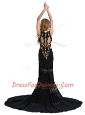 Discount With Train Black Prom Dress Scoop Sleeveless Brush Train Zipper