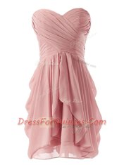 Stunning Mini Length Pink Chiffon Sleeveless Ruching