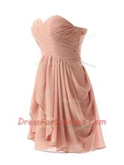 Stunning Mini Length Pink Chiffon Sleeveless Ruching