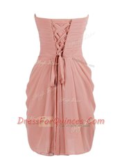 Stunning Mini Length Pink Chiffon Sleeveless Ruching