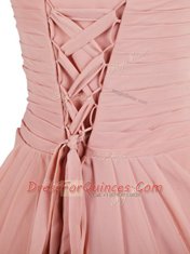 Stunning Mini Length Pink Chiffon Sleeveless Ruching