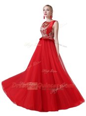 Custom Made Scoop Tulle Sleeveless Floor Length and Beading and Appliques