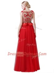 Custom Made Scoop Tulle Sleeveless Floor Length and Beading and Appliques