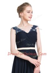 Navy Blue Prom Dresses Prom and Party and For with Beading V-neck Sleeveless Zipper