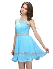 Edgy Bateau Sleeveless Zipper Prom Party Dress Baby Blue Organza