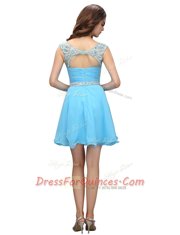 Edgy Bateau Sleeveless Zipper Prom Party Dress Baby Blue Organza