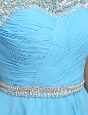 Edgy Bateau Sleeveless Zipper Prom Party Dress Baby Blue Organza