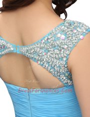 Edgy Bateau Sleeveless Zipper Prom Party Dress Baby Blue Organza