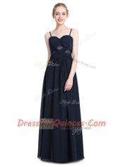 Fashionable Black Empire Spaghetti Straps Sleeveless Chiffon Floor Length Zipper Ruching Prom Dresses