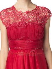 Scoop Sleeveless Evening Dress Floor Length Beading and Ruching Coral Red Organza