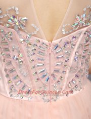 Hot Sale Beading Evening Dress Baby Pink Zipper Sleeveless Mini Length