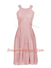 Modern Pink Column/Sheath Chiffon Scoop Sleeveless Pleated Knee Length Zipper Homecoming Dress