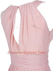 Modern Pink Column/Sheath Chiffon Scoop Sleeveless Pleated Knee Length Zipper Homecoming Dress