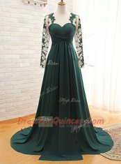 Suitable Long Sleeves Satin With Train Zipper Homecoming Dress in Teal with Lace