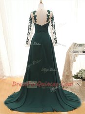 Suitable Long Sleeves Satin With Train Zipper Homecoming Dress in Teal with Lace