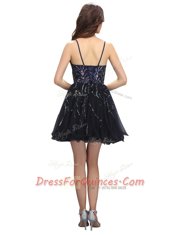 Pretty Sequins Mini Length A-line Sleeveless Black Lace Up