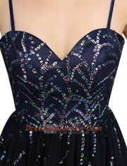 Pretty Sequins Mini Length A-line Sleeveless Black Lace Up