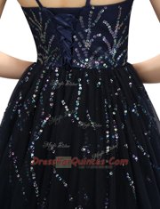 Pretty Sequins Mini Length A-line Sleeveless Black Lace Up