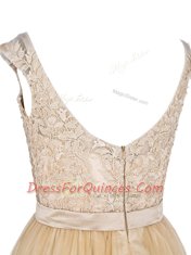 Champagne Tulle Zipper Sleeveless Mini Length Lace