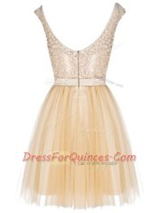 Champagne Tulle Zipper Sleeveless Mini Length Lace