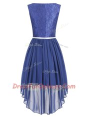 Scoop Blue Side Zipper Lace and Belt Sleeveless High Low