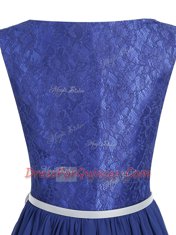 Scoop Blue Side Zipper Lace and Belt Sleeveless High Low