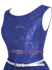 Scoop Blue Side Zipper Lace and Belt Sleeveless High Low