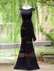 Dazzling Mermaid Scoop Sleeveless Floor Length Lace Zipper Evening Dress with Black