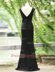 Dazzling Mermaid Scoop Sleeveless Floor Length Lace Zipper Evening Dress with Black