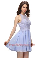 Glorious Lavender Sleeveless Beading and Appliques Mini Length Homecoming Dress
