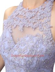 Glorious Lavender Sleeveless Beading and Appliques Mini Length Homecoming Dress