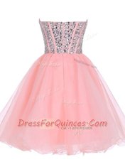 Trendy Pink Sleeveless Beading and Ruffled Layers Mini Length Prom Dress