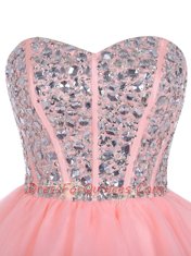 Trendy Pink Sleeveless Beading and Ruffled Layers Mini Length Prom Dress