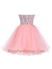 Trendy Pink Sleeveless Beading and Ruffled Layers Mini Length Prom Dress