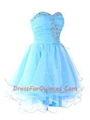 Mini Length Lace Up Dress for Prom Aqua Blue for Prom and Party with Beading and Ruffled Layers