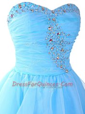 Mini Length Lace Up Dress for Prom Aqua Blue for Prom and Party with Beading and Ruffled Layers