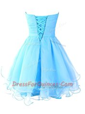 Mini Length Lace Up Dress for Prom Aqua Blue for Prom and Party with Beading and Ruffled Layers