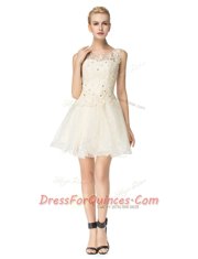 Captivating Scoop Mini Length Champagne Organza Sleeveless Beading and Appliques