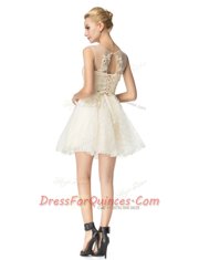 Captivating Scoop Mini Length Champagne Organza Sleeveless Beading and Appliques