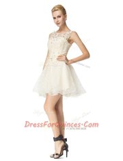 Captivating Scoop Mini Length Champagne Organza Sleeveless Beading and Appliques