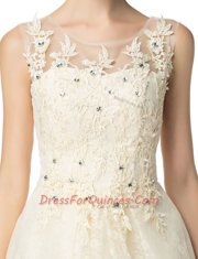 Captivating Scoop Mini Length Champagne Organza Sleeveless Beading and Appliques